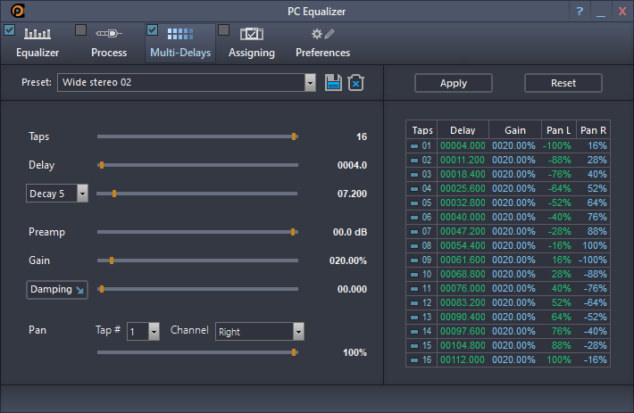 PC Equalizer Multi-Delays interface
