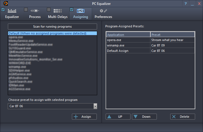 PC Equalizer Assigning interface